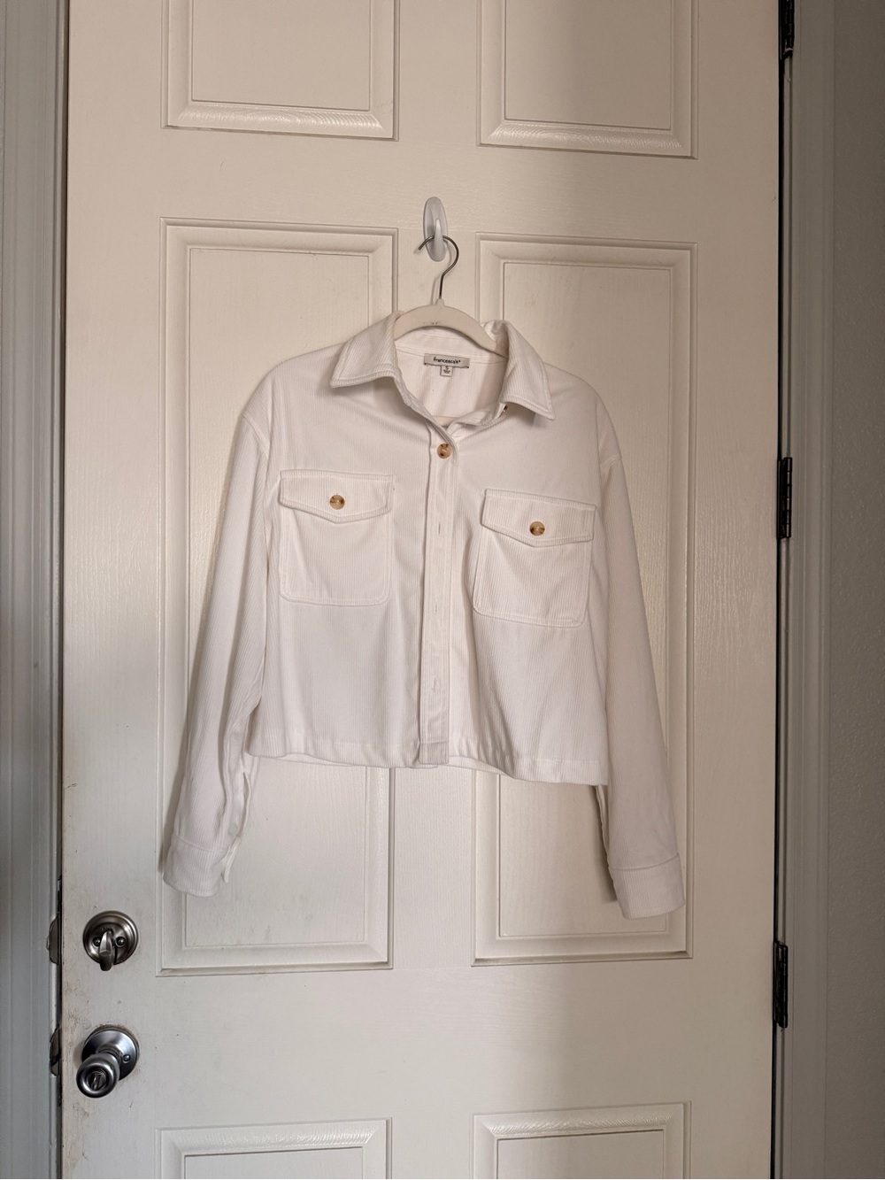 Francesca's Collections White Cropped Button-Front Jacket